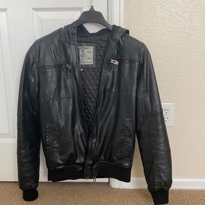 Men’s Faux Leather Jacket with Hooded size Small